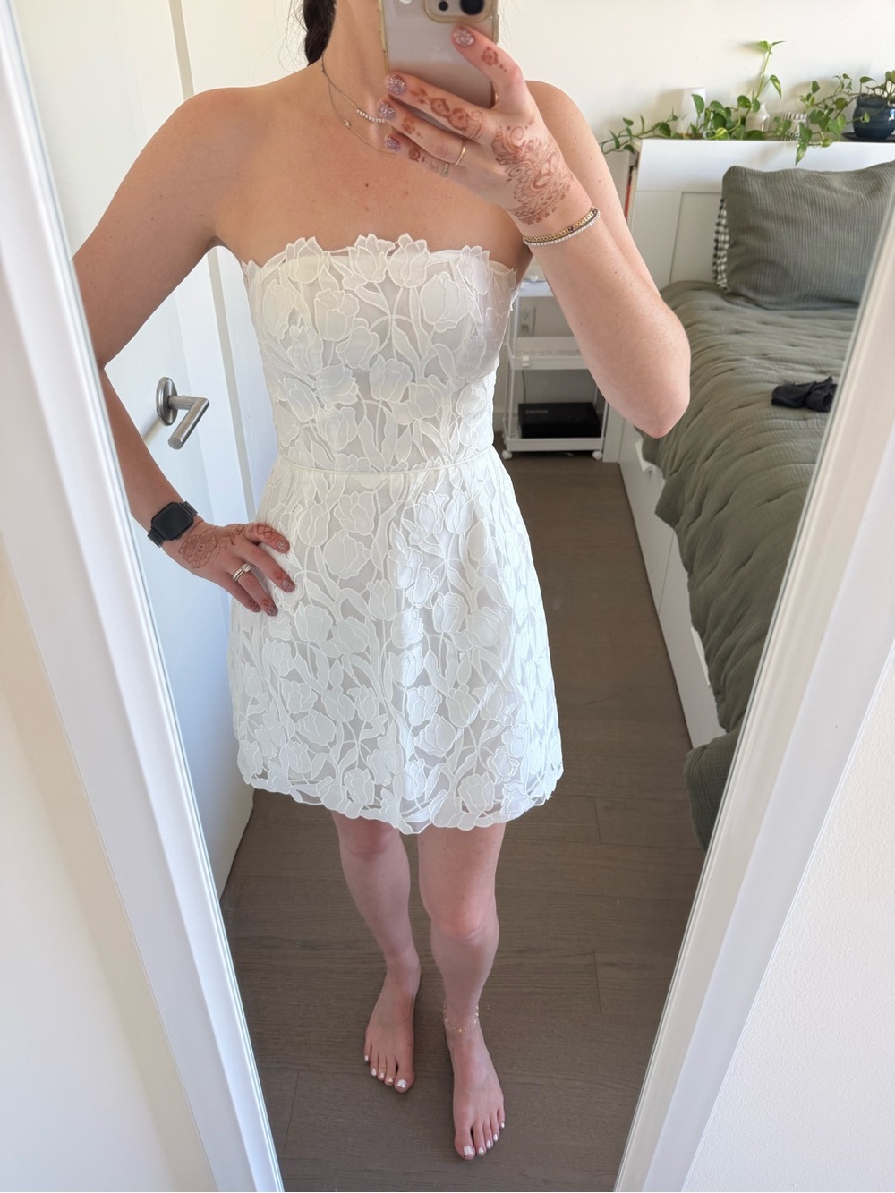 Jenny Yoo Strapless White Floral Lace Dress